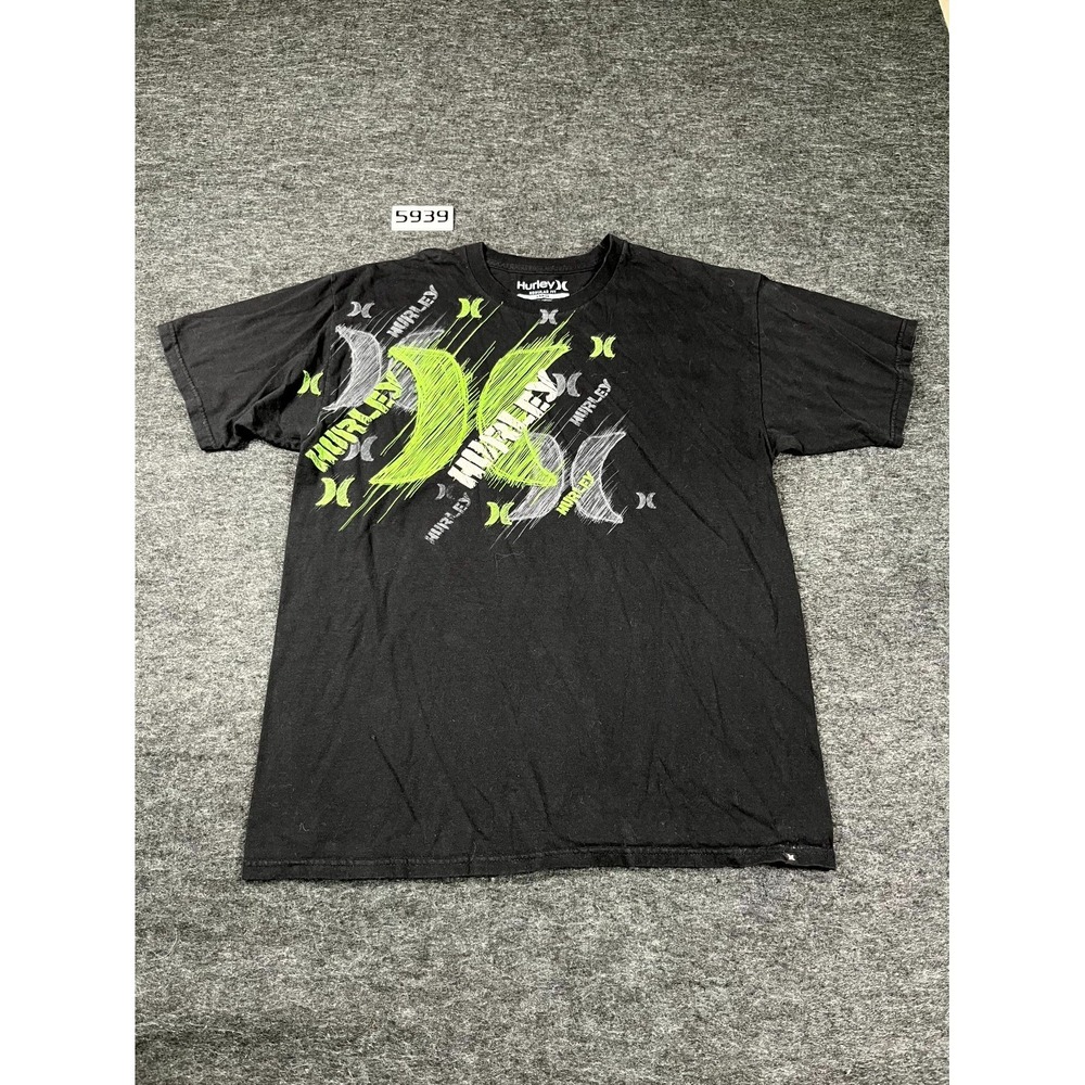 Hurley T Shirt Mens Large Black Graphic Logo Cotton Regular Fit Short Sleeve